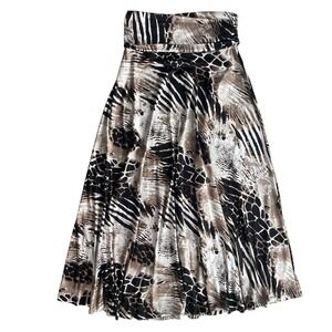 Russell Kemp Womens M Beige Black Animal Print Ruched Sides Fold Over Maxi Skirt